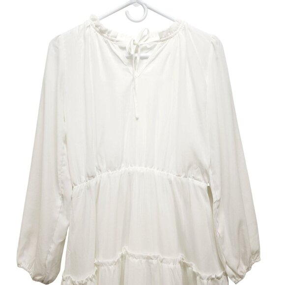 White Flowy Tiered Dress With girls Ruffle Hem & Long Sleeves Size 14 - Picture 7 of 12